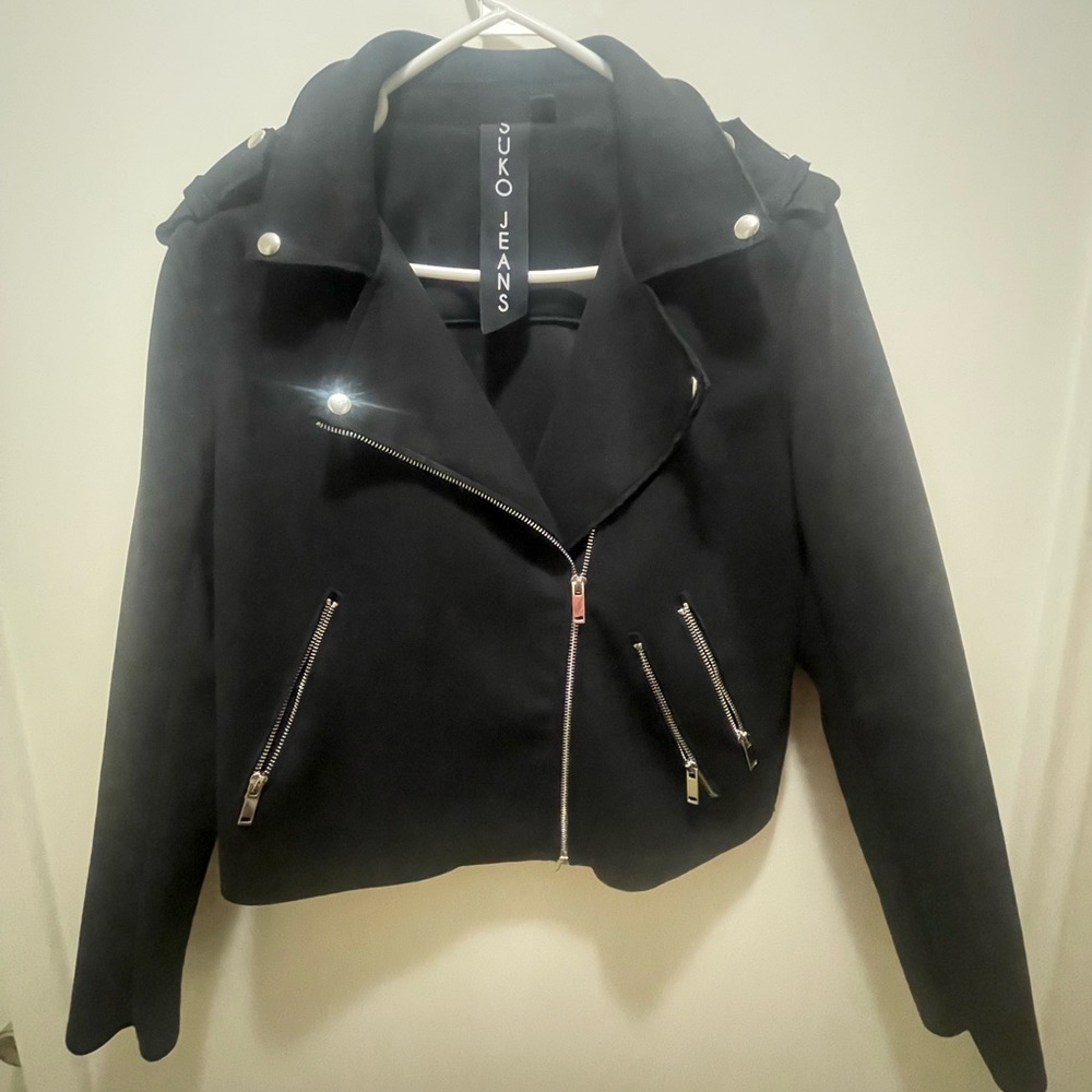 SUKO Jeans Black Moto Jacket Women's Size Large - Picture 3 of 9